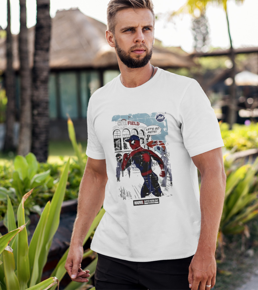 Marvel Spiderman Citi Field Let's Go Mets T-Shirt