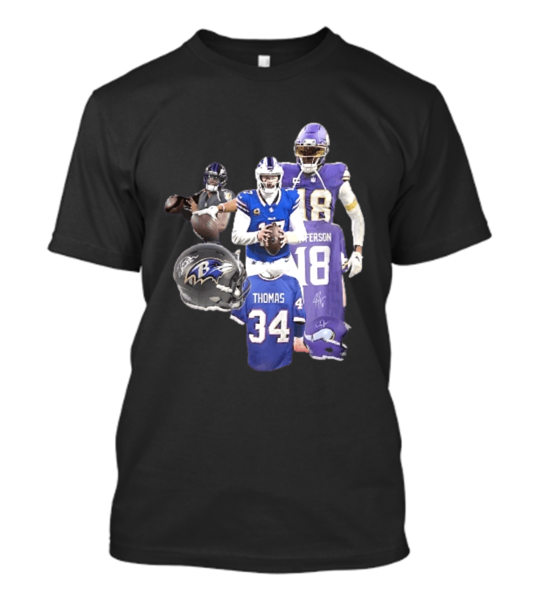 Baltimore Ravens Helmets Buffalo Bills Minnesota Vikings Thomas Jefferson Players Jerseys T-Shirt