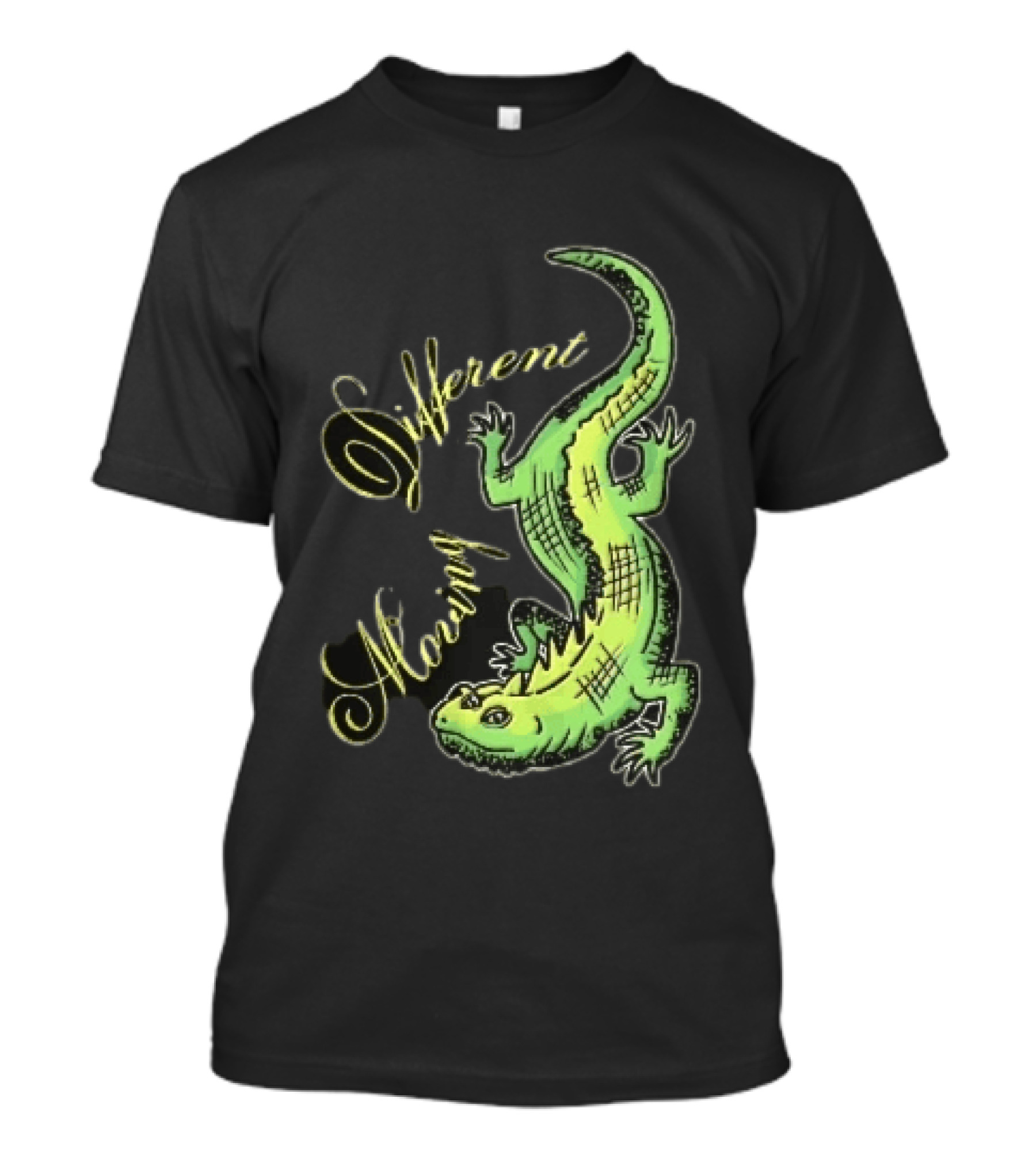 Different Moving Green Lizard Iguana Line Sketch T-Shirt