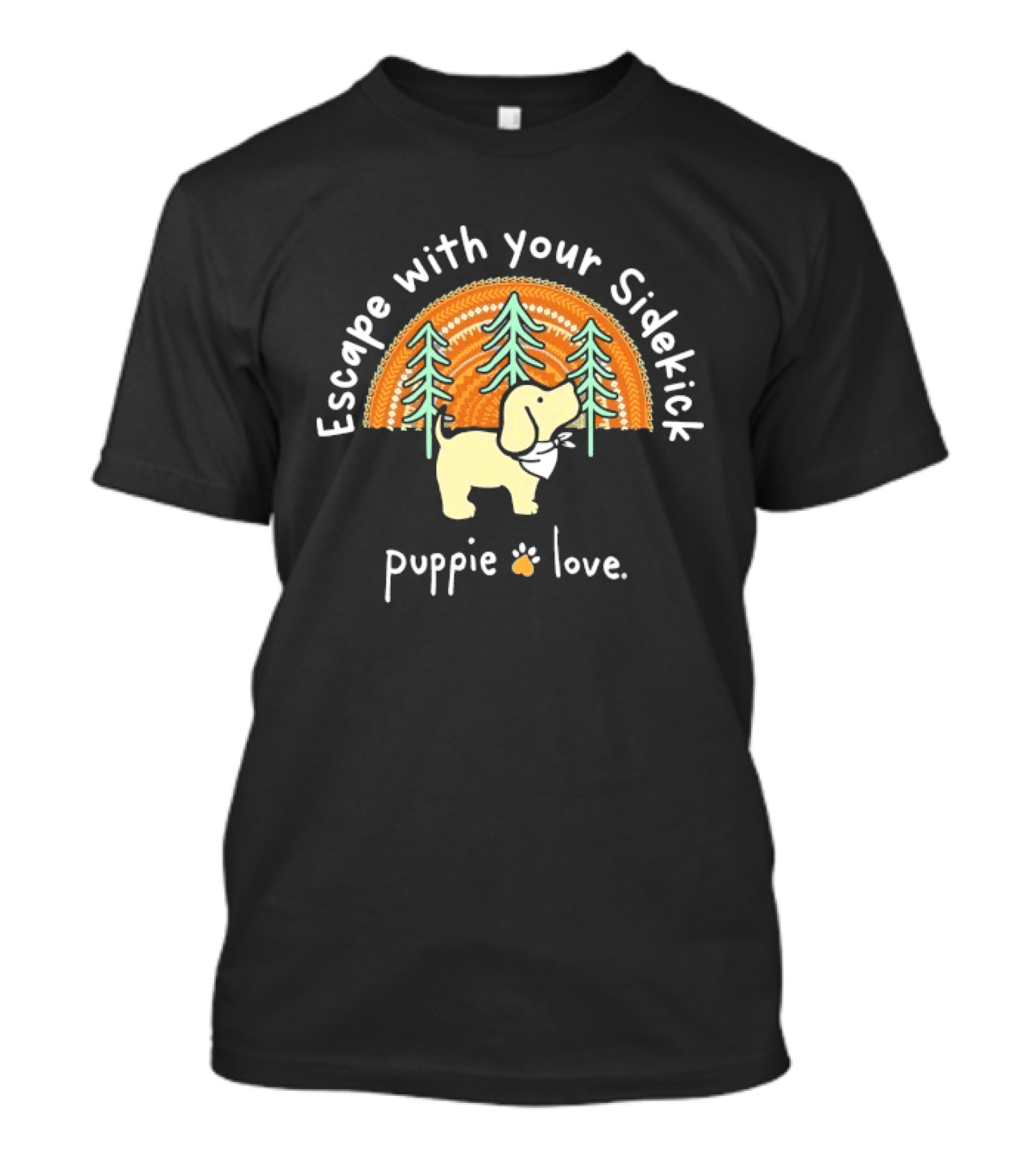 Puppie Love Escape With Your Sidekick Forest Adventure Vintage Sunset T-Shirt