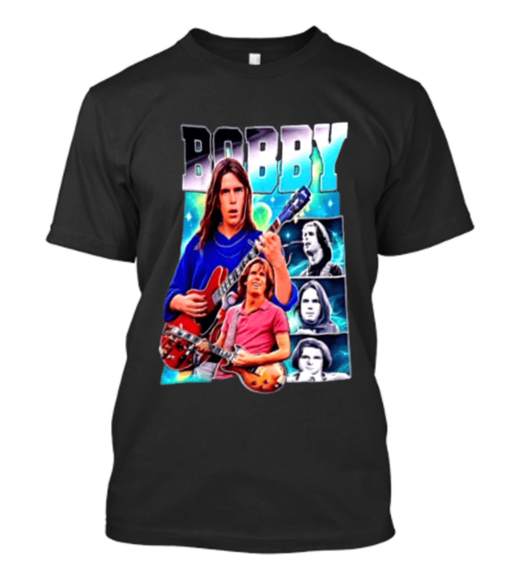 Bobby Guitarist Red Electric Guitar Collage Retro Photos T-Shirt