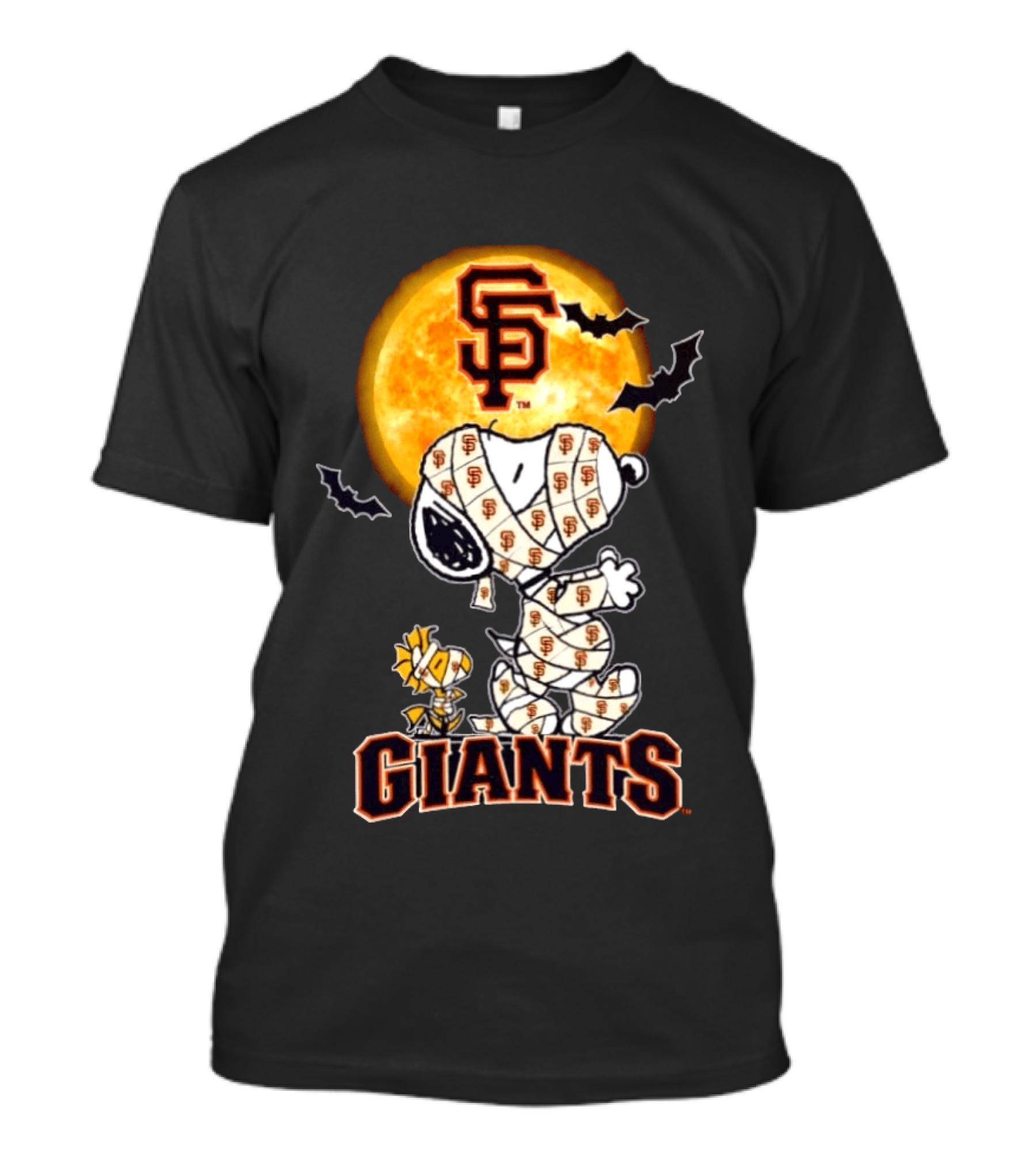 San Francisco Giants Snoopy Woodstock Mummy Halloween Moon T-Shirt