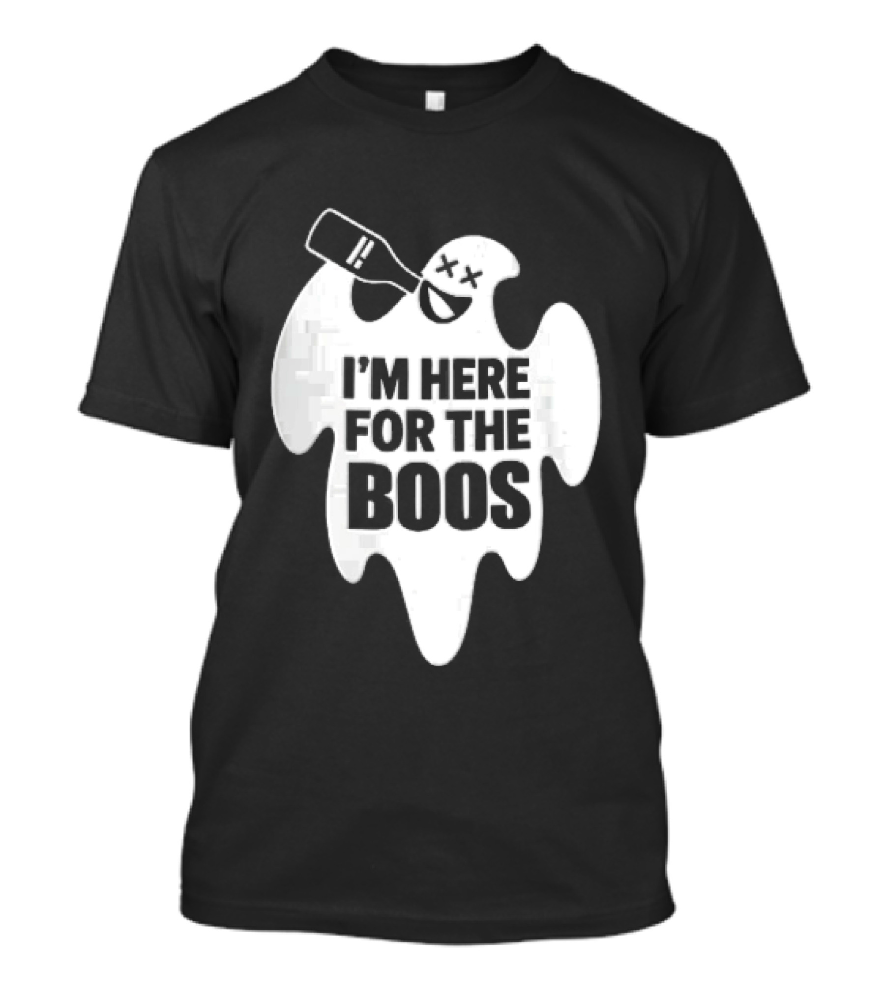 I'm Here For The Boos Cartoon Ghost Drinking Alcohol Bottle T-Shirt