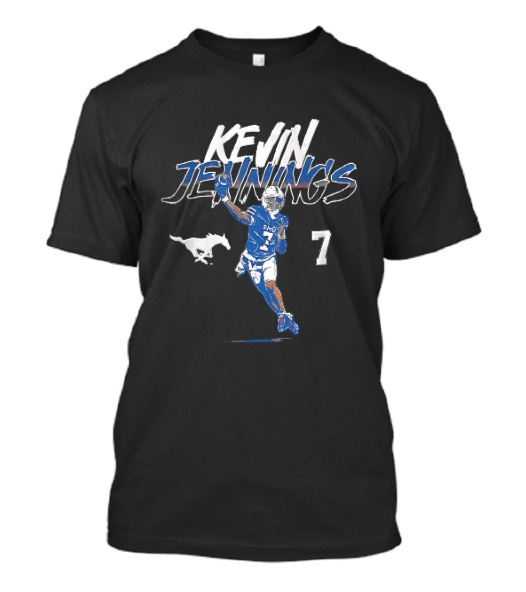 SMU Mustangs Kevin Jennings 7 Quarterback NCAA Football Mustang Brush Stroke T-Shirt