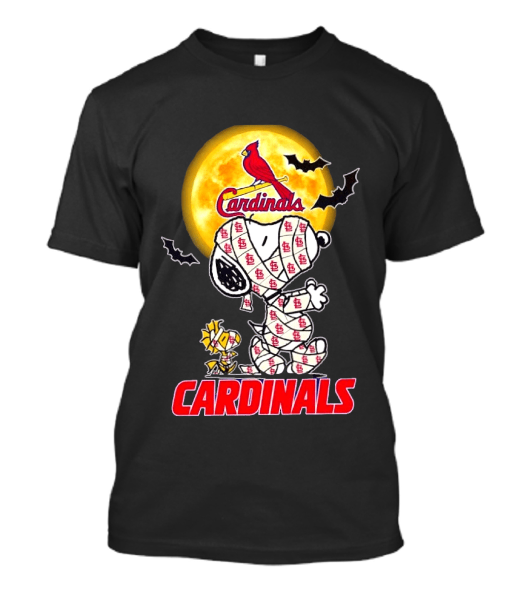St. Louis Cardinals Snoopy Woodstock Mummy Halloween Moon Bats T-Shirt