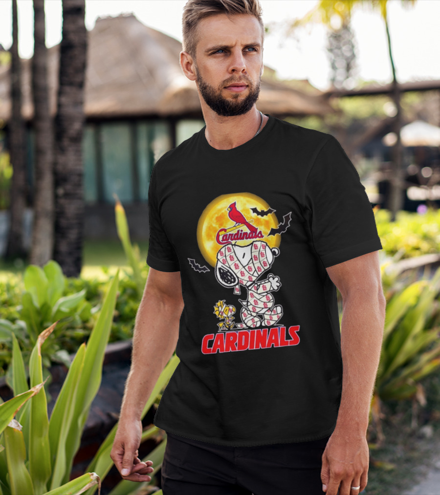 St. Louis Cardinals Snoopy Woodstock Mummy Halloween Moon Bats T-Shirt