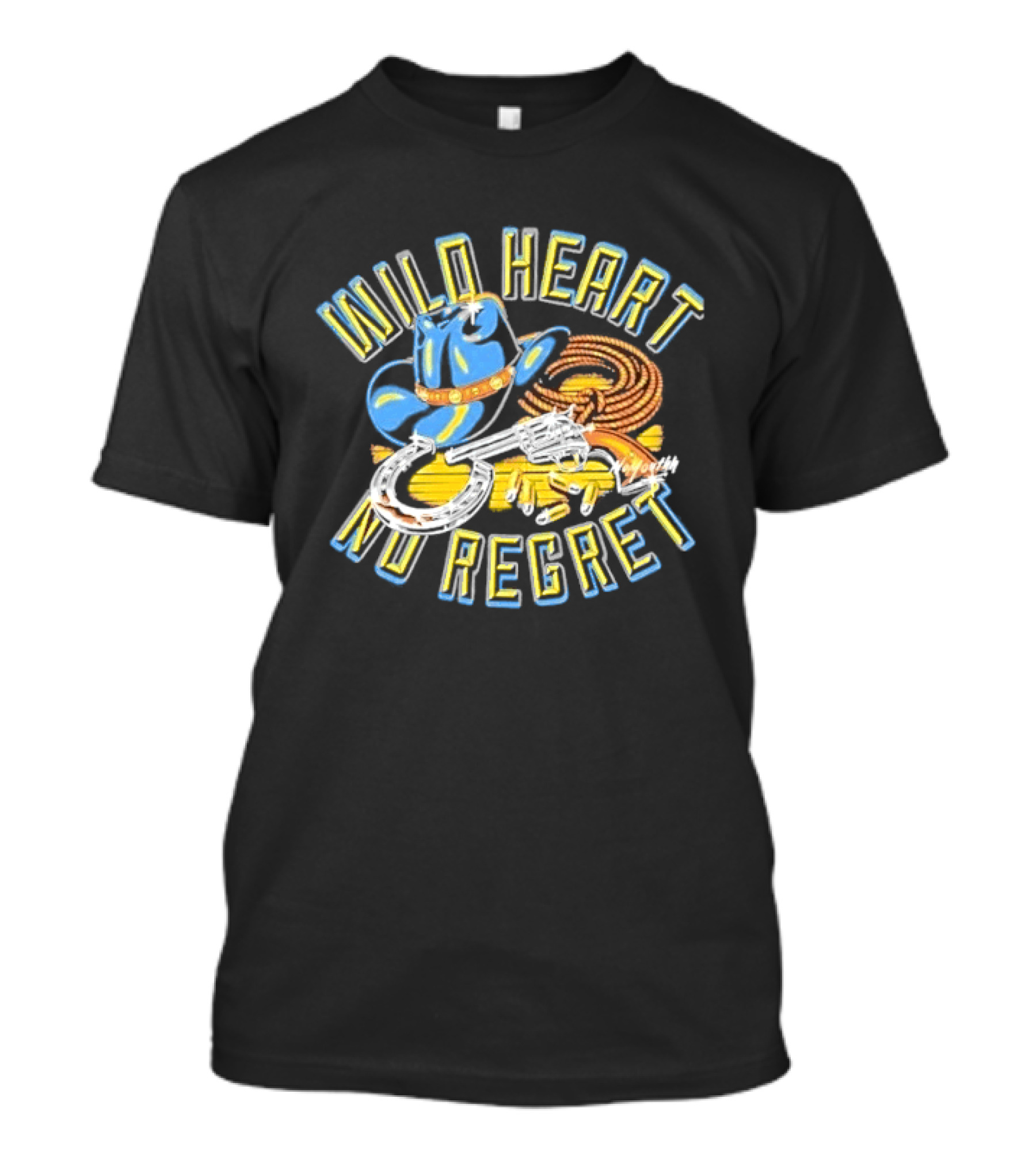Wild Heart No Regret Cowboy Hat Revolver Horseshoe Rope T-Shirt