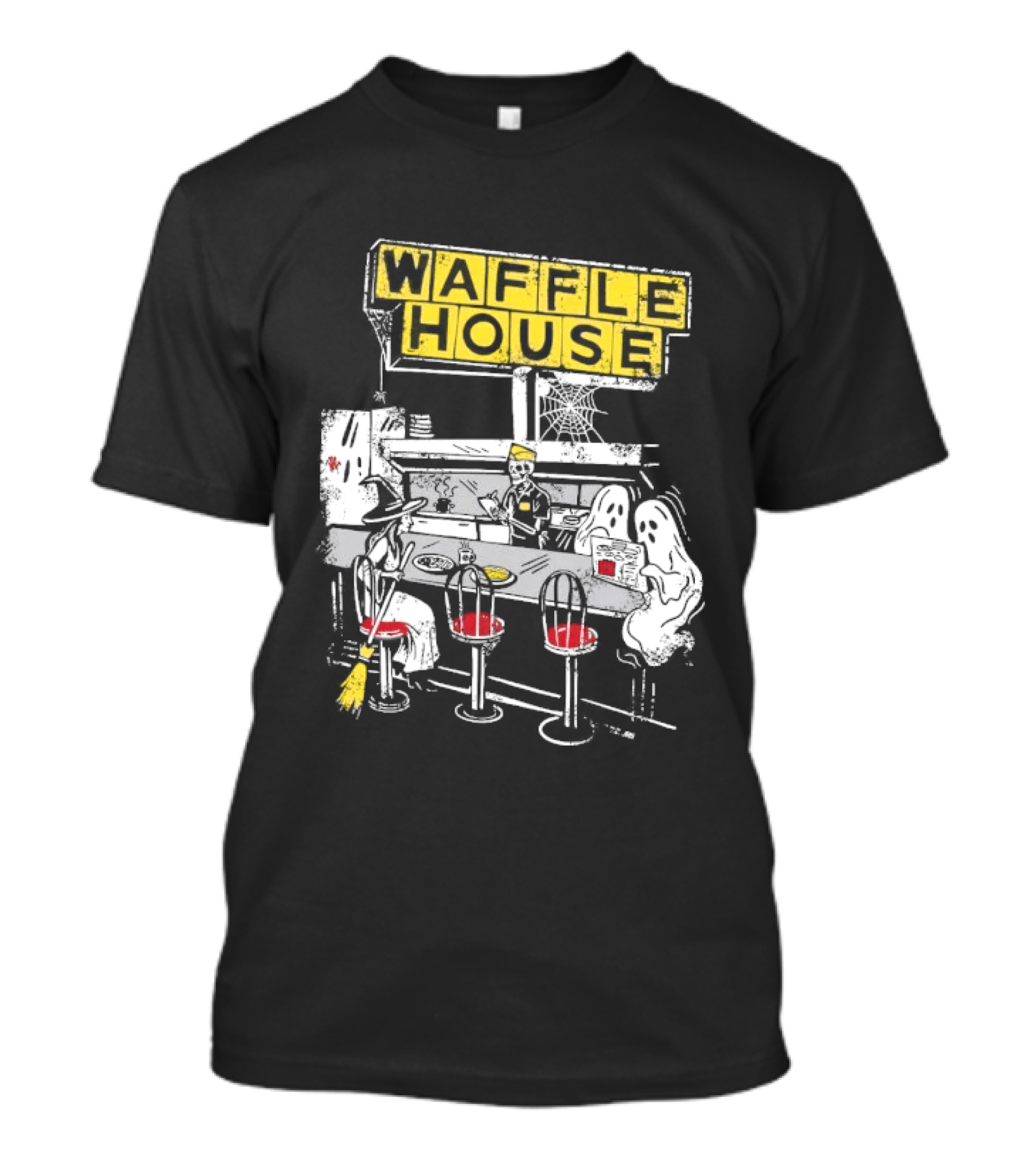Waffle House Wafflehaunted House Ghostly Diner Scene Halloween T-Shirt