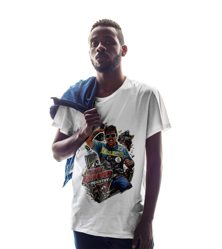 Cebu Enduro Industry Host With Microphone And Dirt Bike Riders Caricature T-Shirt