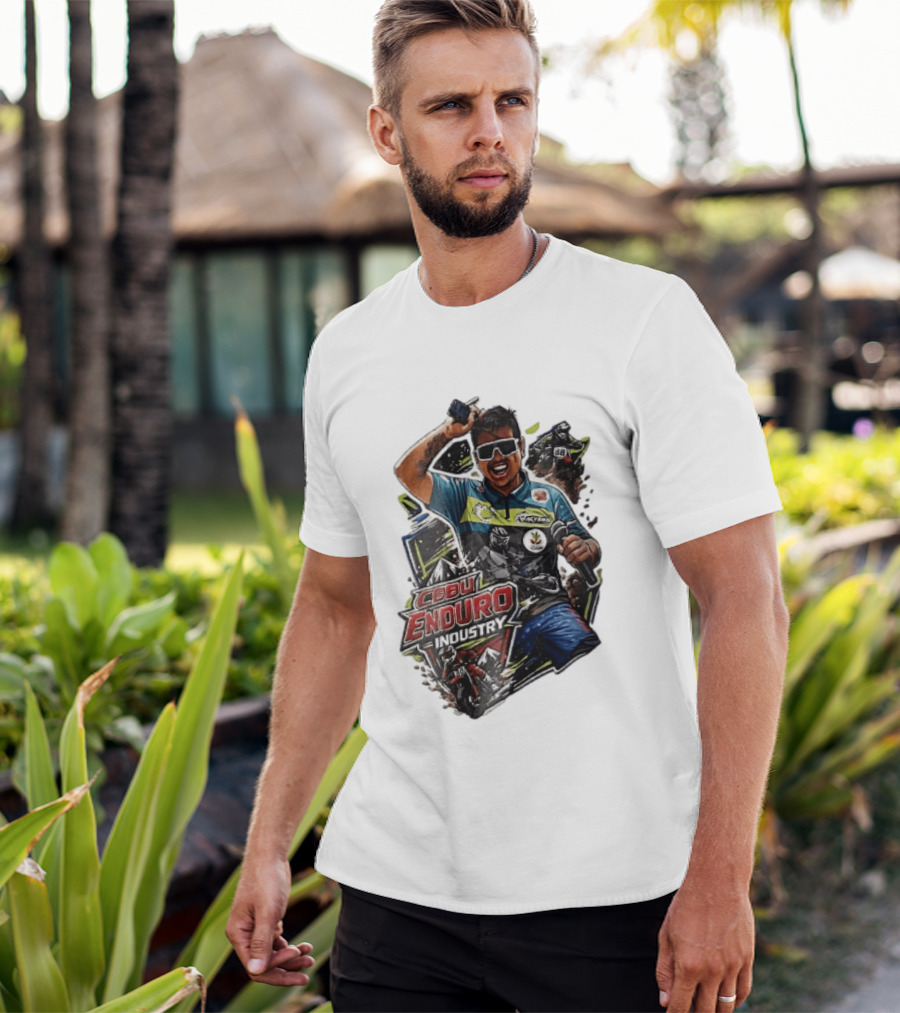 Cebu Enduro Industry Host With Microphone And Dirt Bike Riders Caricature T-Shirt