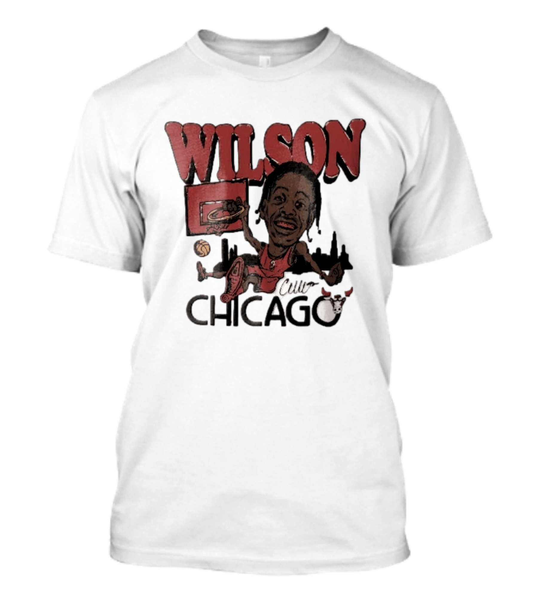 Chicago Bulls Wilson Cartoon Caricature Dunking City Skyline T-Shirt