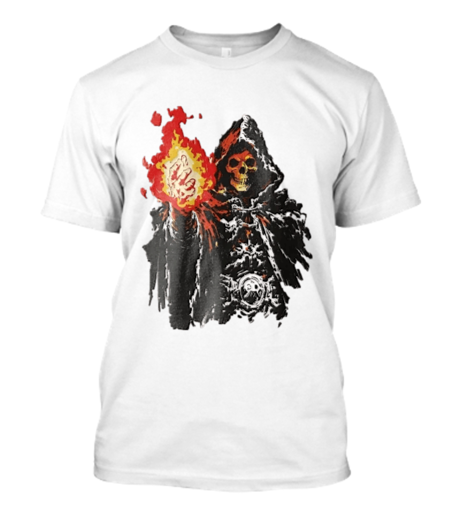 Hooded Skeleton Sorcerer With Glowing Red Fireball T-Shirt