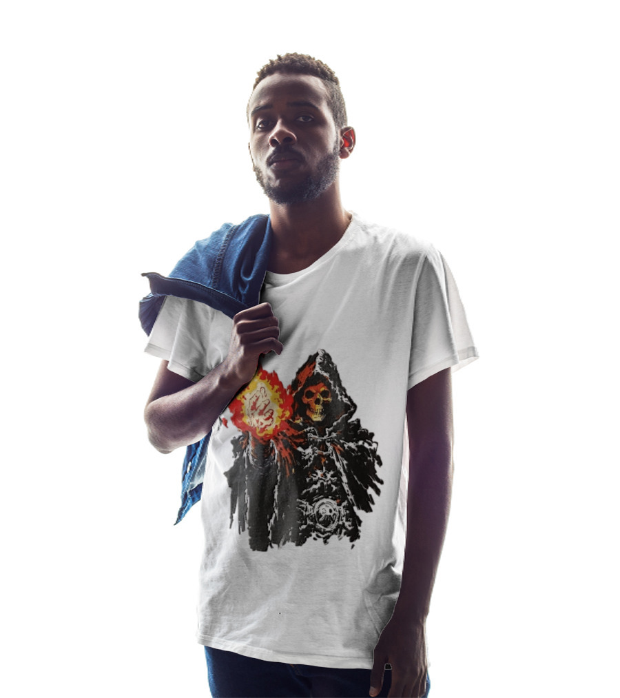 Hooded Skeleton Sorcerer With Glowing Red Fireball T-Shirt