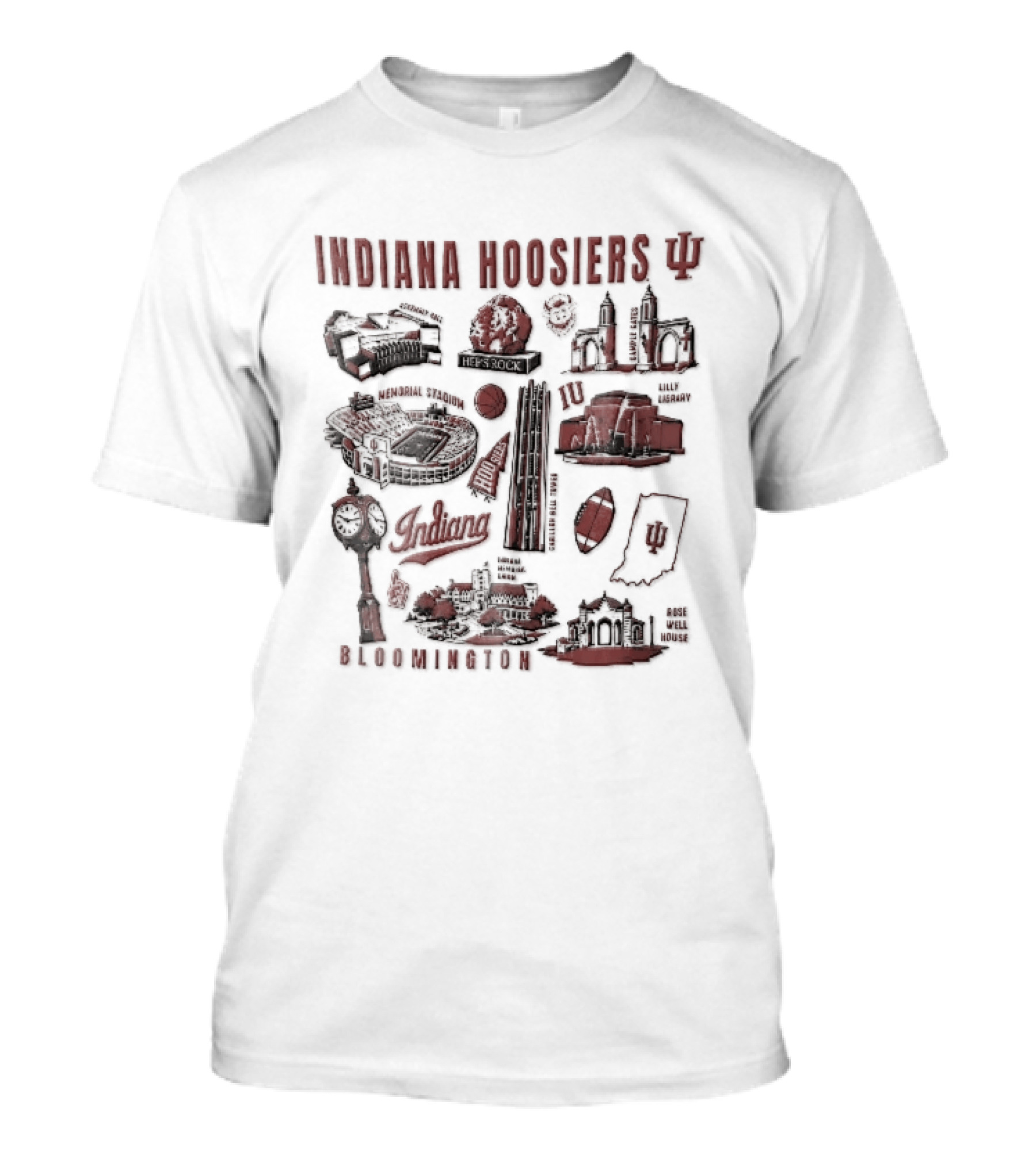 Indiana Hoosiers Bloomington Campus Landmarks Tower Map Collage T-Shirt