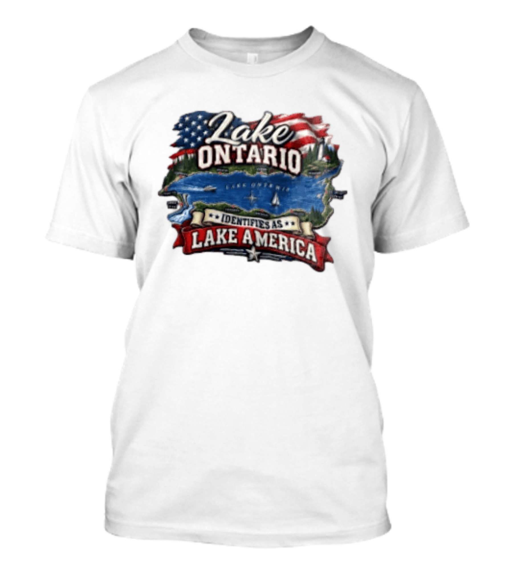 Lake Ontario Identifies As Lake America Map With Patriotic Flag And Nautical T-Shirt