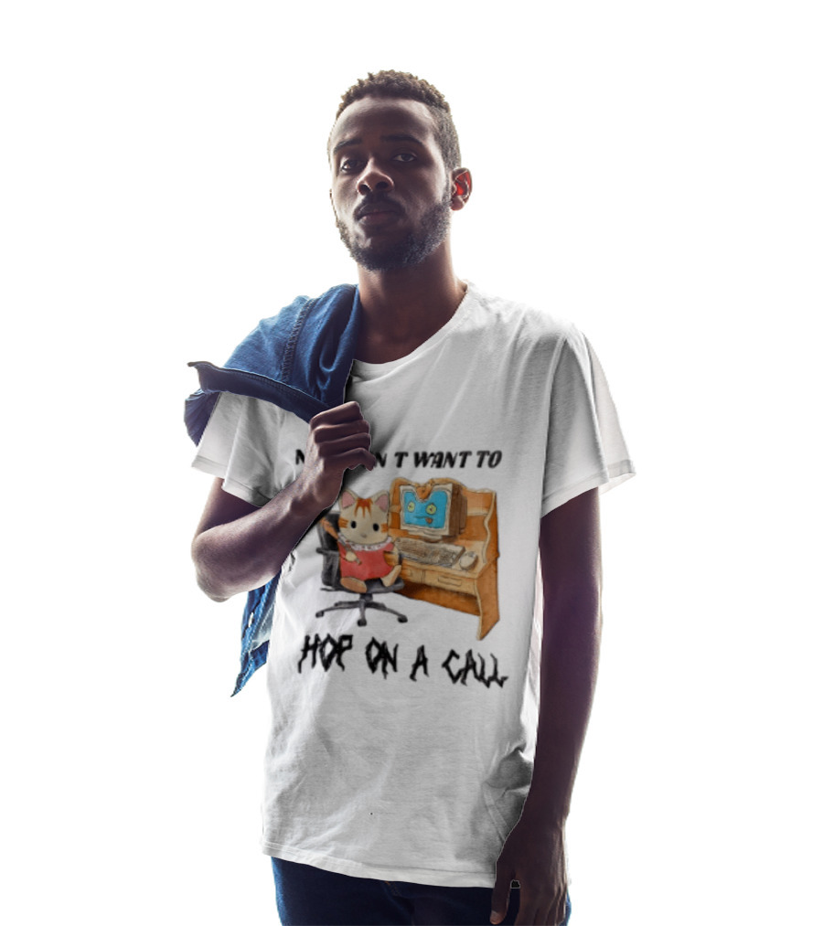No I Don't Want To Hop On A Call Calico Critter At Desk With Computer T-Shirt