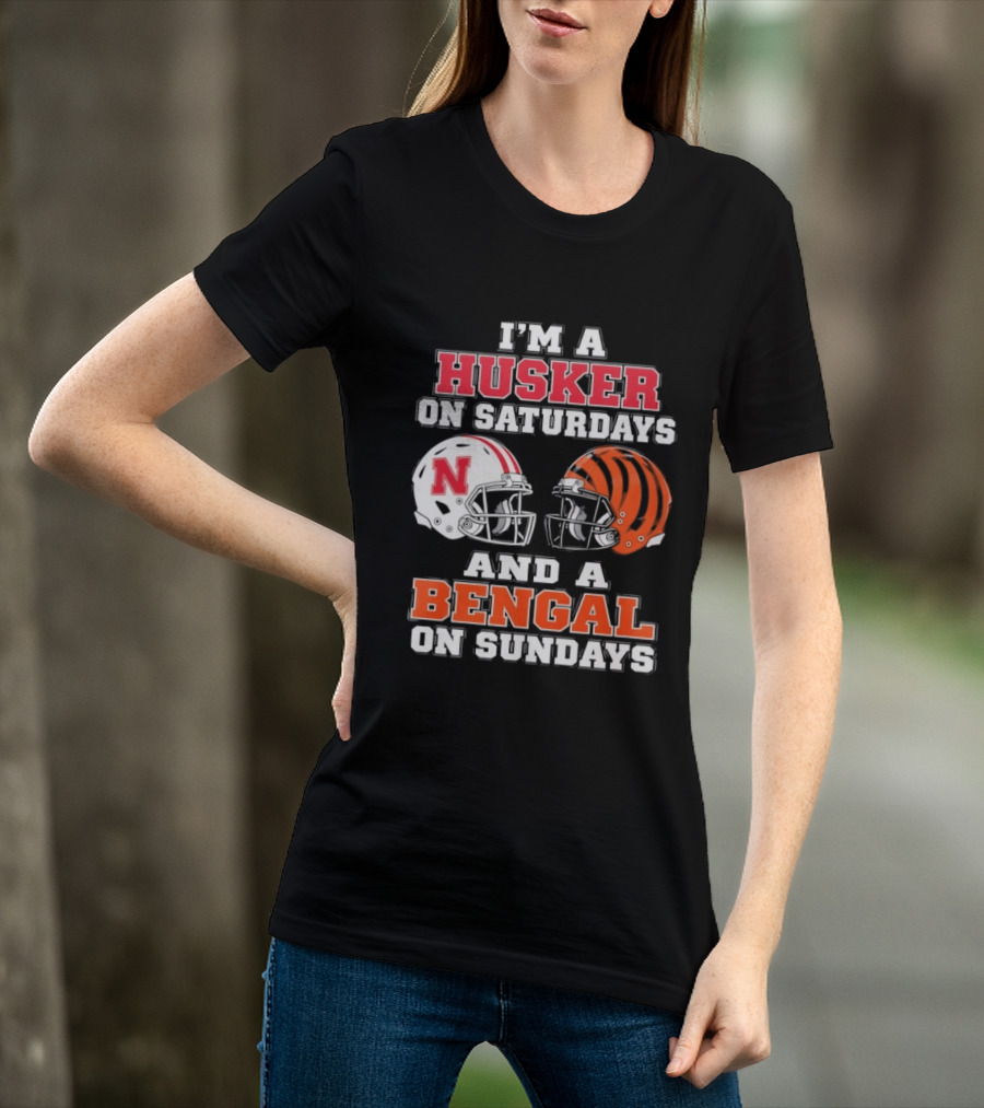 I'm A Husker On Saturdays And A Bengal On Sundays Football Helmet Team Pride T-Shirt