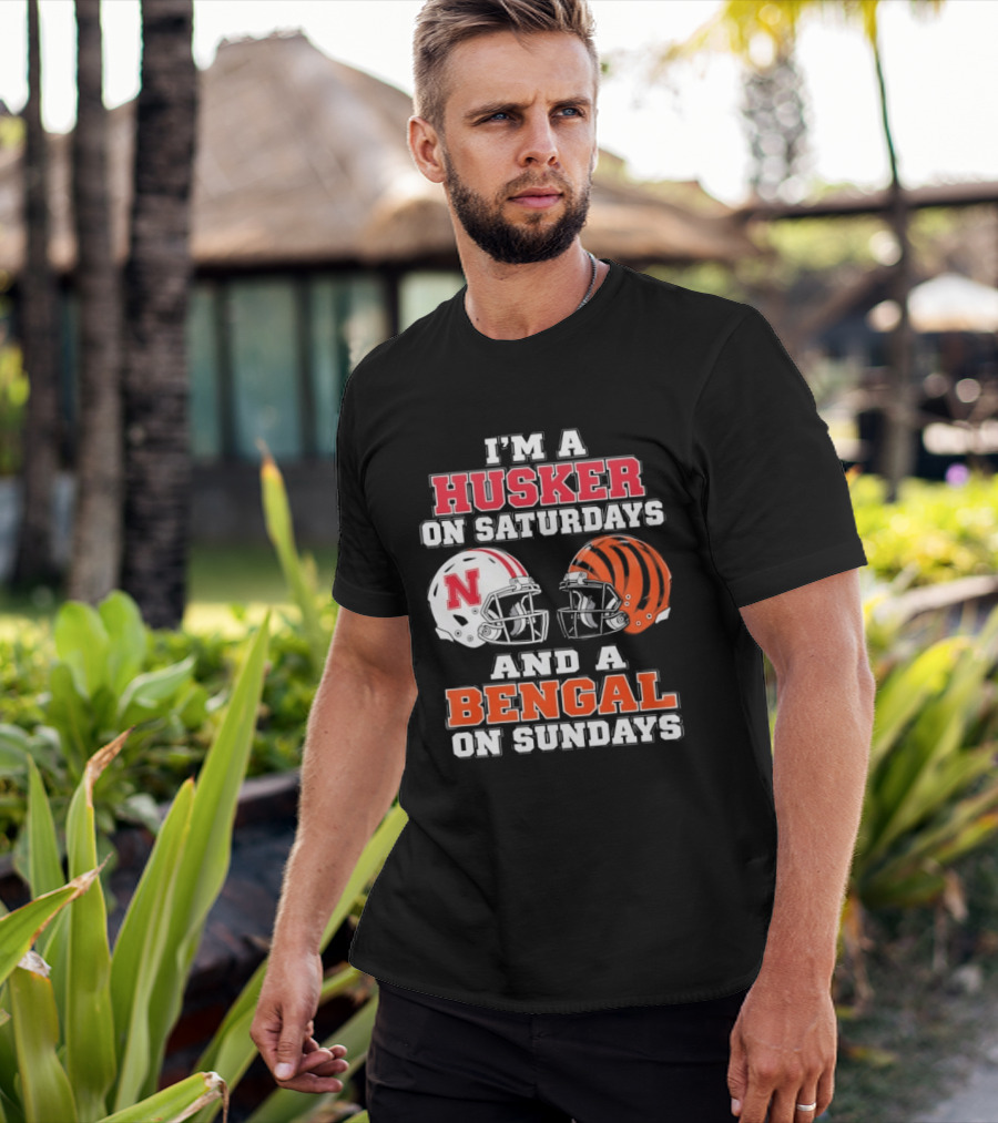 I'm A Husker On Saturdays And A Bengal On Sundays Football Helmet Team Pride T-Shirt