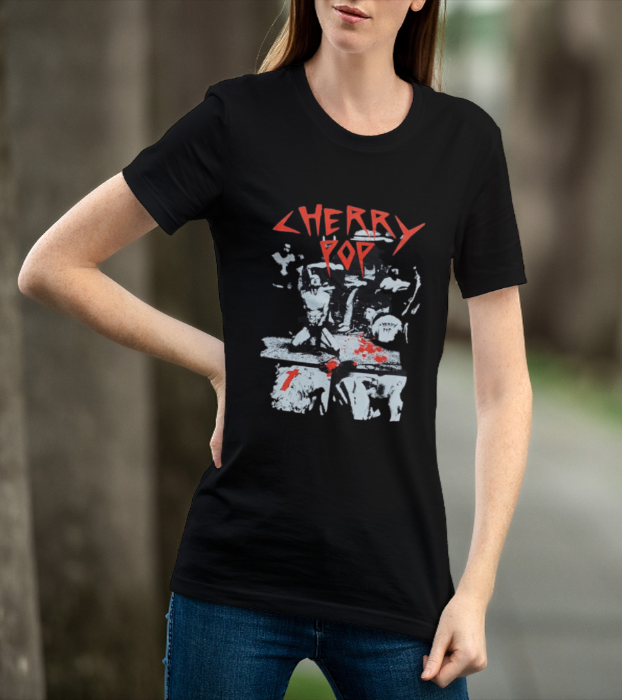 Iamjmsn Store Cherry Pop Black Vintage Rock Aesthetic T-Shirt