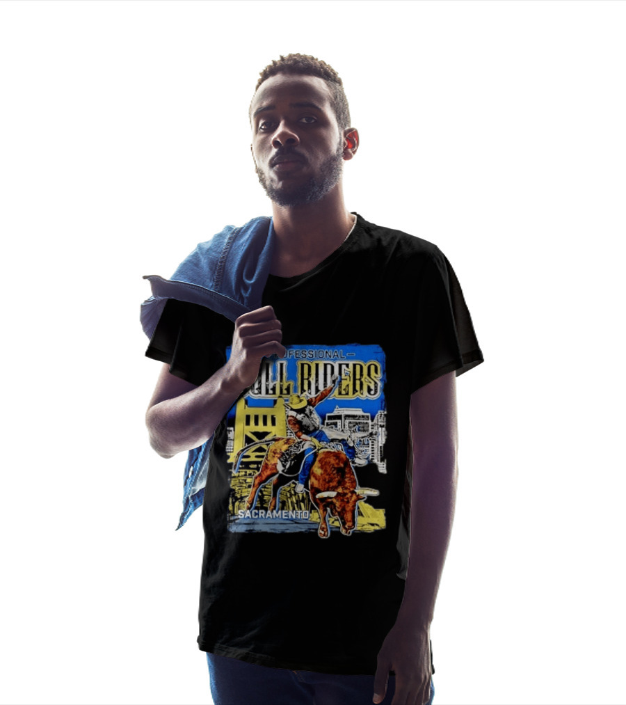 Professional Bull Riders Sacramento Cowboy Riding Bull Cityscape T-Shirt