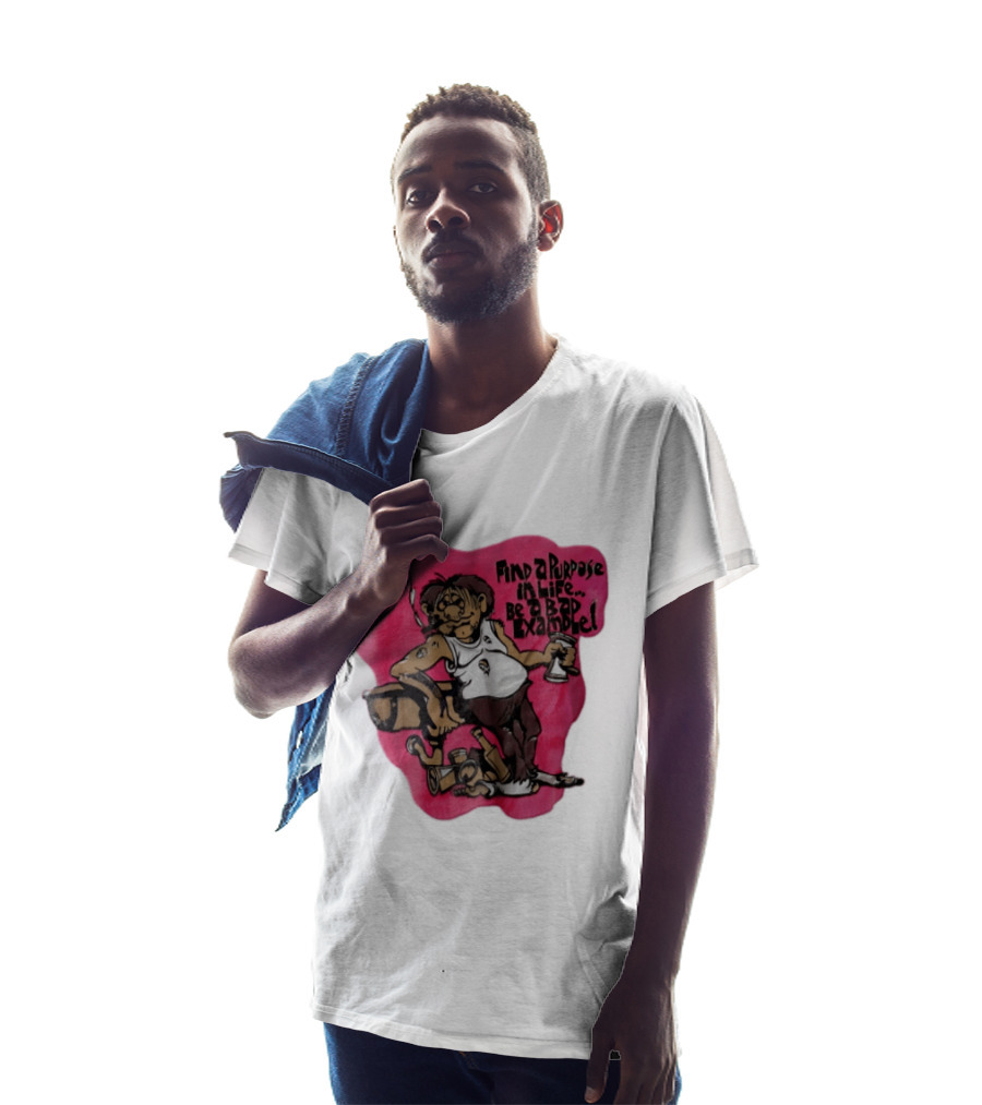 Find A Purpose In Life Be A Bad Example Cartoon Disheveled Man Smoking Cigarette Empty Bottles T-Shirt