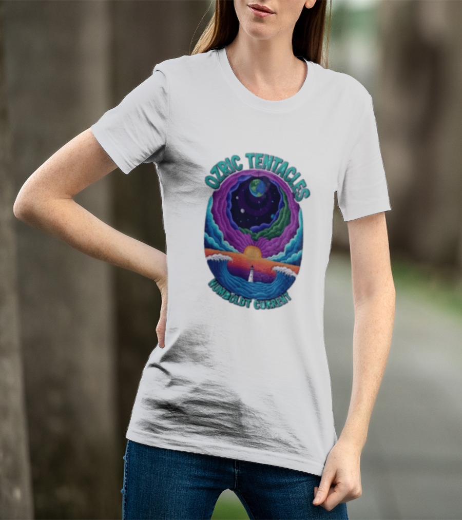 Ozric Tentacles Humboldt Current Ocean Lighthouse Sunset Planet Waves T-Shirt