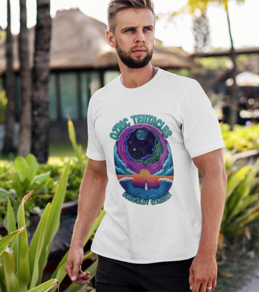 Ozric Tentacles Humboldt Current Ocean Lighthouse Sunset Planet Waves T-Shirt