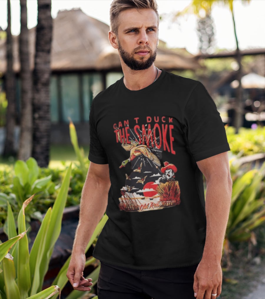 Can't Duck The Smoke Old Row Duck Hunting Scenic Sunset And Cowboy T-Shirt