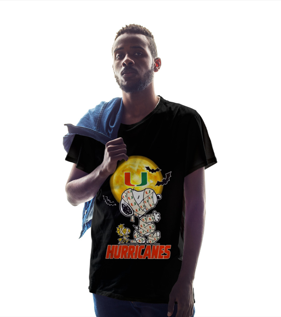Miami Hurricanes Snoopy Woodstock Mummy Halloween Moon Bats T-Shirt