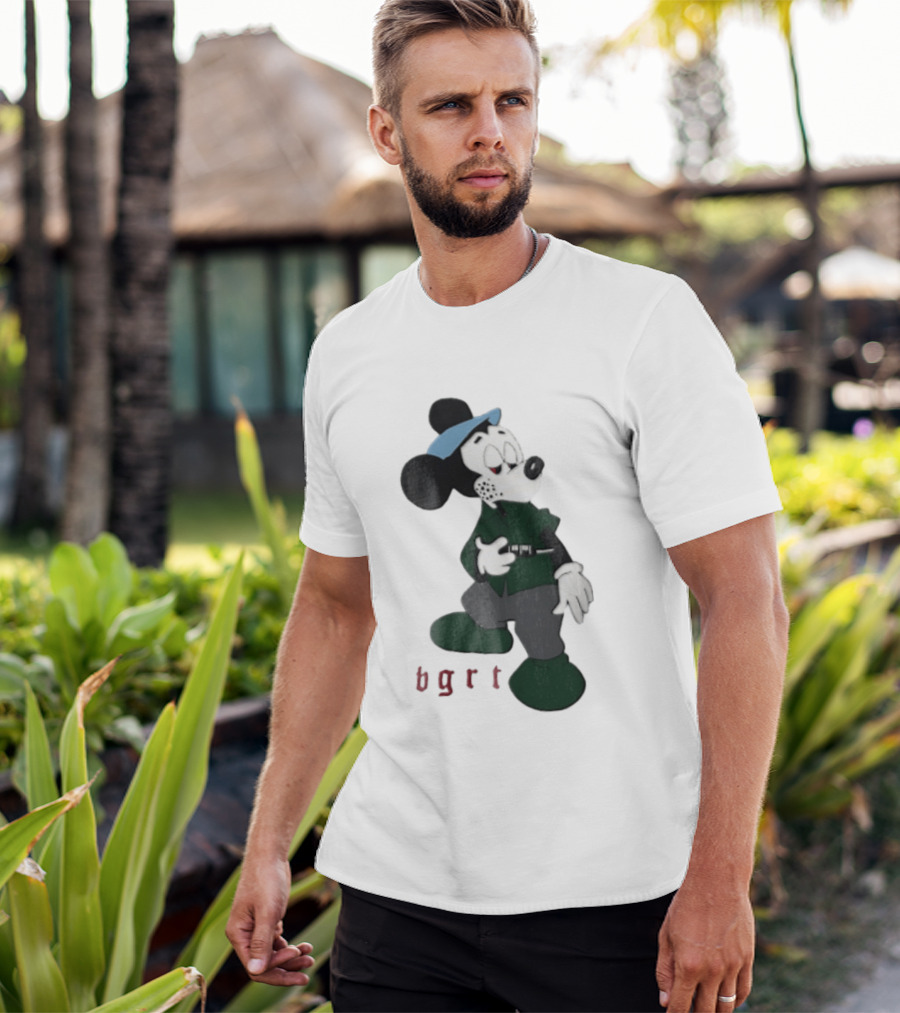 BGRT Cartoon Mouse Green Jacket Syringe Cigarette T-Shirt