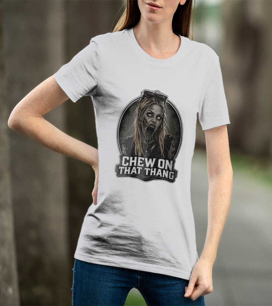 Chew On That Thang Zombie Blonde Woman Open Mouth Green Slime Sunglasses T-Shirt