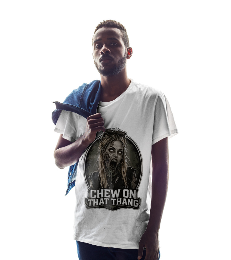 Chew On That Thang Zombie Blonde Woman Open Mouth Green Slime Sunglasses T-Shirt