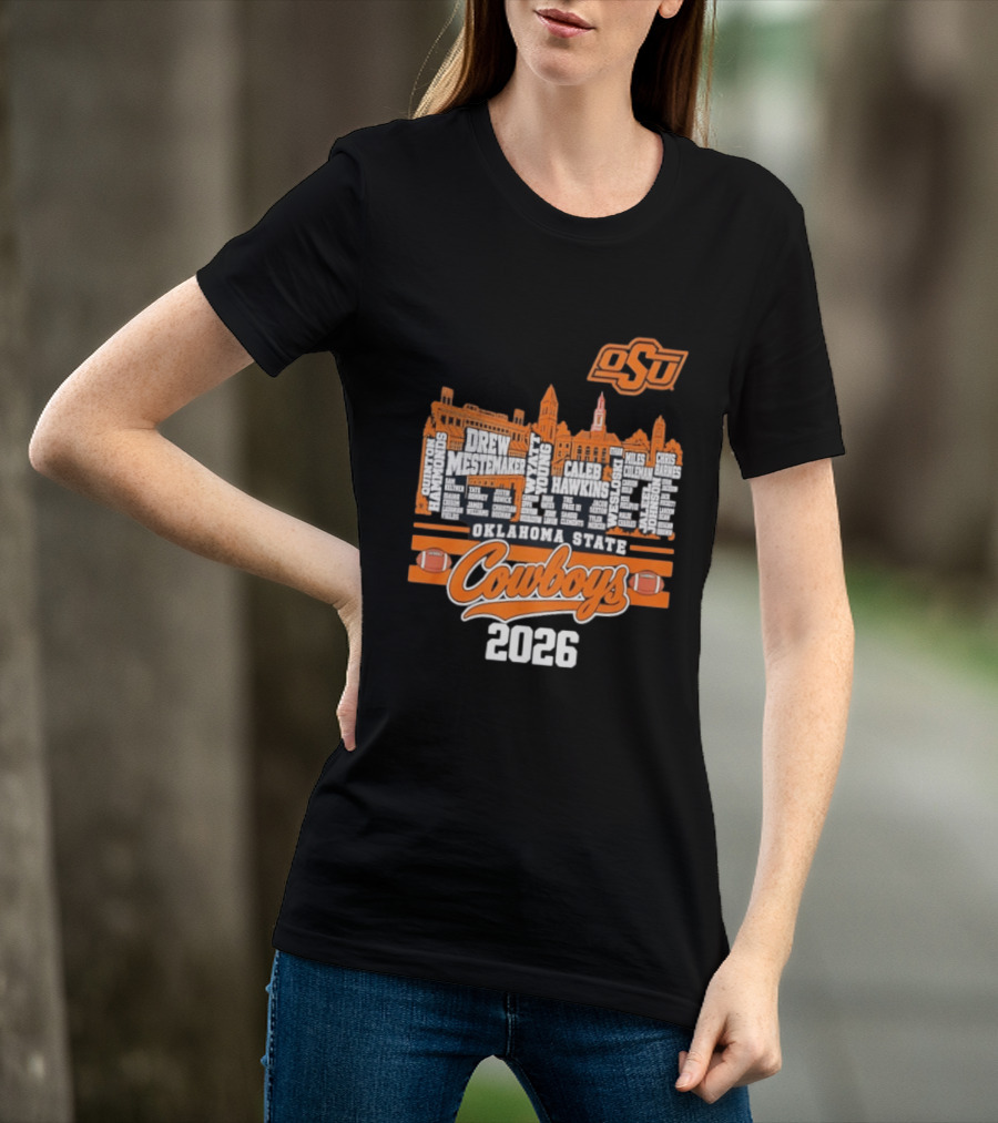 Oklahoma State Cowboys 2026 Player Names Skyline OSU Football T-Shirt