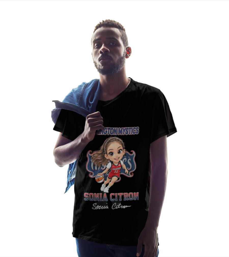 Washington Mystics WNBA Sonia Citron Cartoon Caricature Basketball Player Dribbling T-Shirt