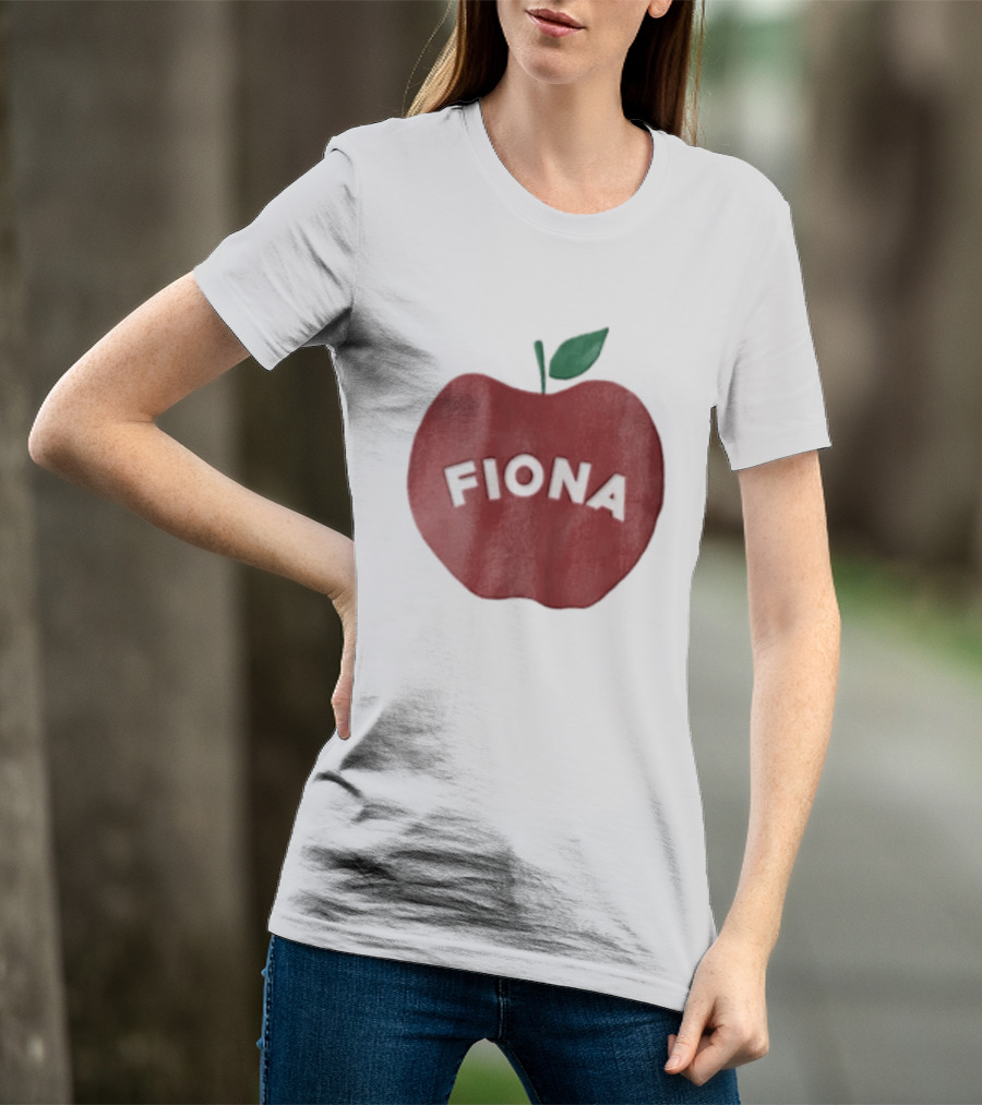 Fiona White Curved Lettering On Watercolor Red Apple With Green Leaf T-Shirt
