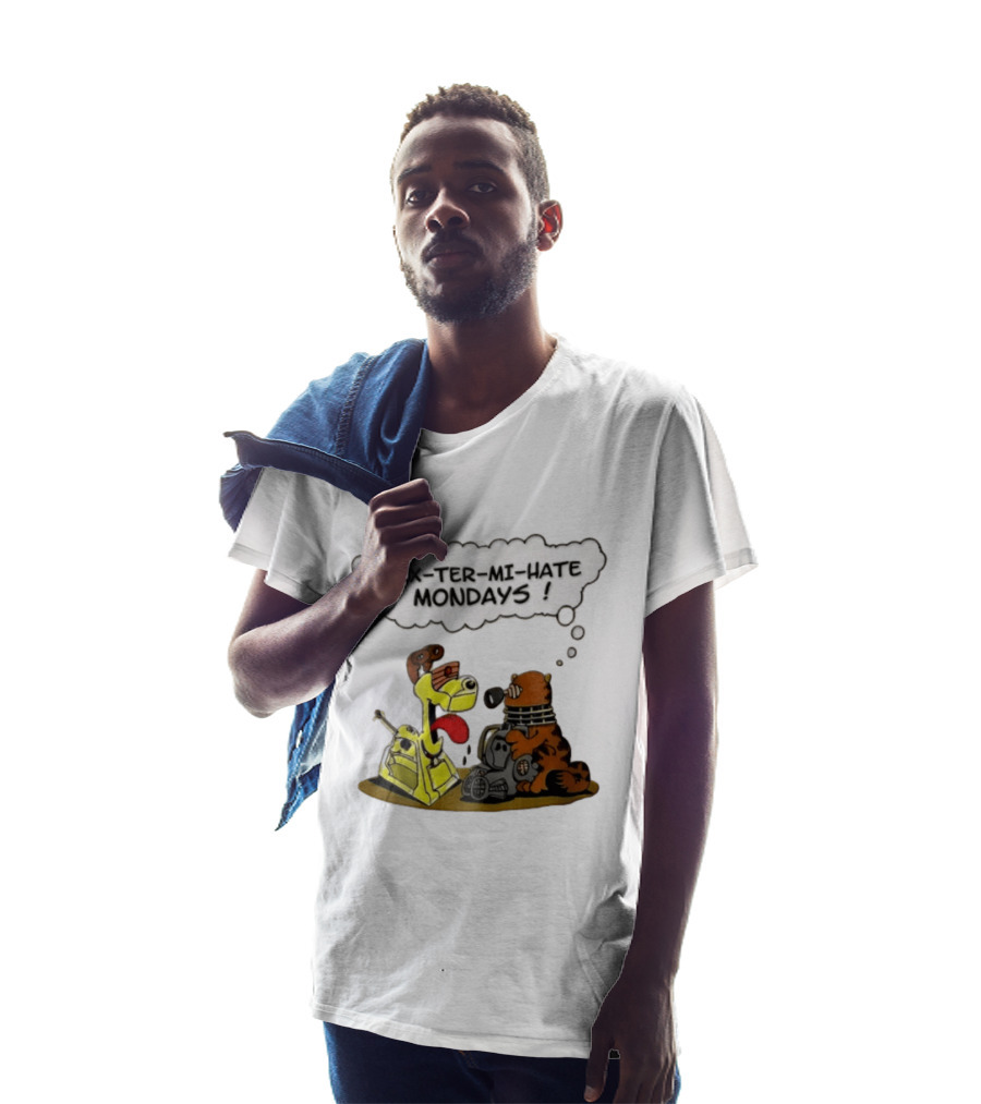 I Ex Ter Mi Hate Mondays Cat Odie Dalek Cyberman Cartoon T-Shirt