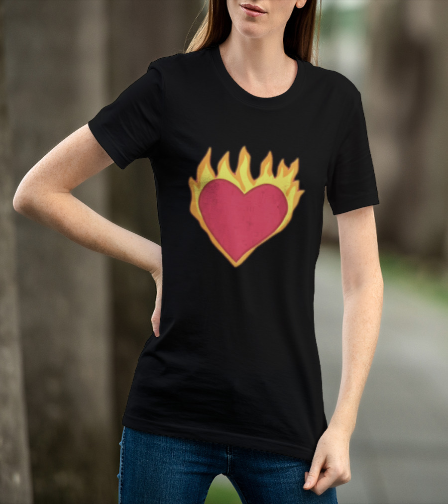 Fiery Heart Cartoon In Yellow Orange Flames T-Shirt
