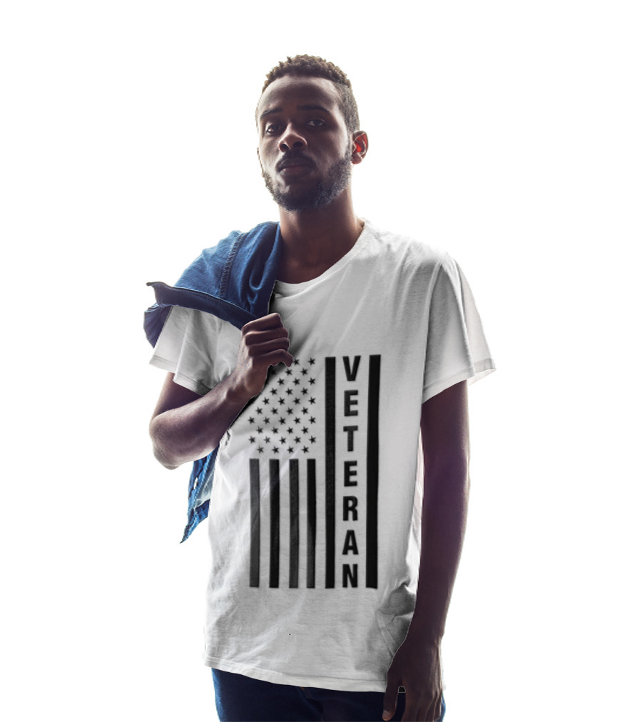 Veteran Vertical Monochrome US Flag Black Stars Stripes T-Shirt