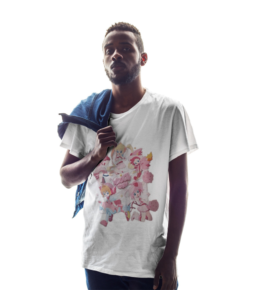 Magical Girl Anime Characters Pastel Posing Pink Cartoon T-Shirt