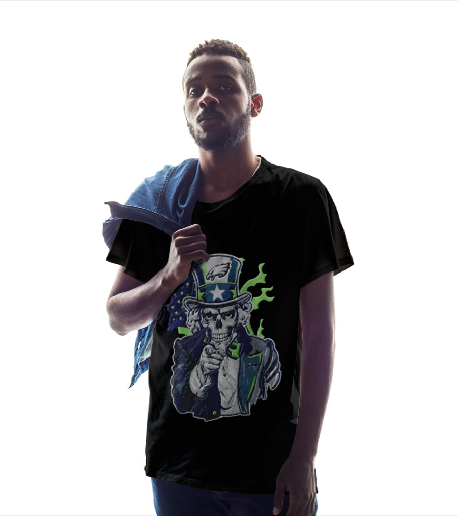Philadelphia Eagles Uncle Sam Skull With Flag And Stars T-Shirt