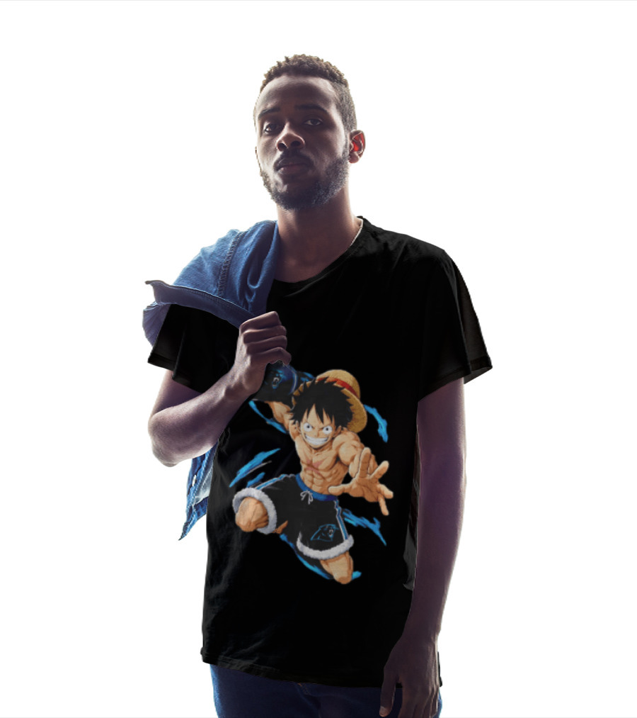 Carolina Panthers Anime Character Holding Football Blue Swirls T-Shirt