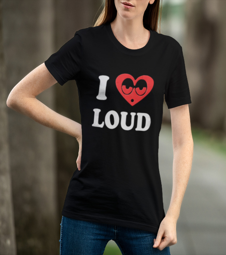 I Love Loud Red Heart Droopy Eyes Cartoon T-Shirt