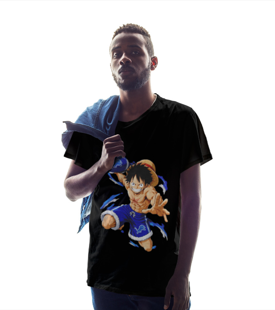 Detroit Lions Luffy Anime Football Action Pose T-Shirt