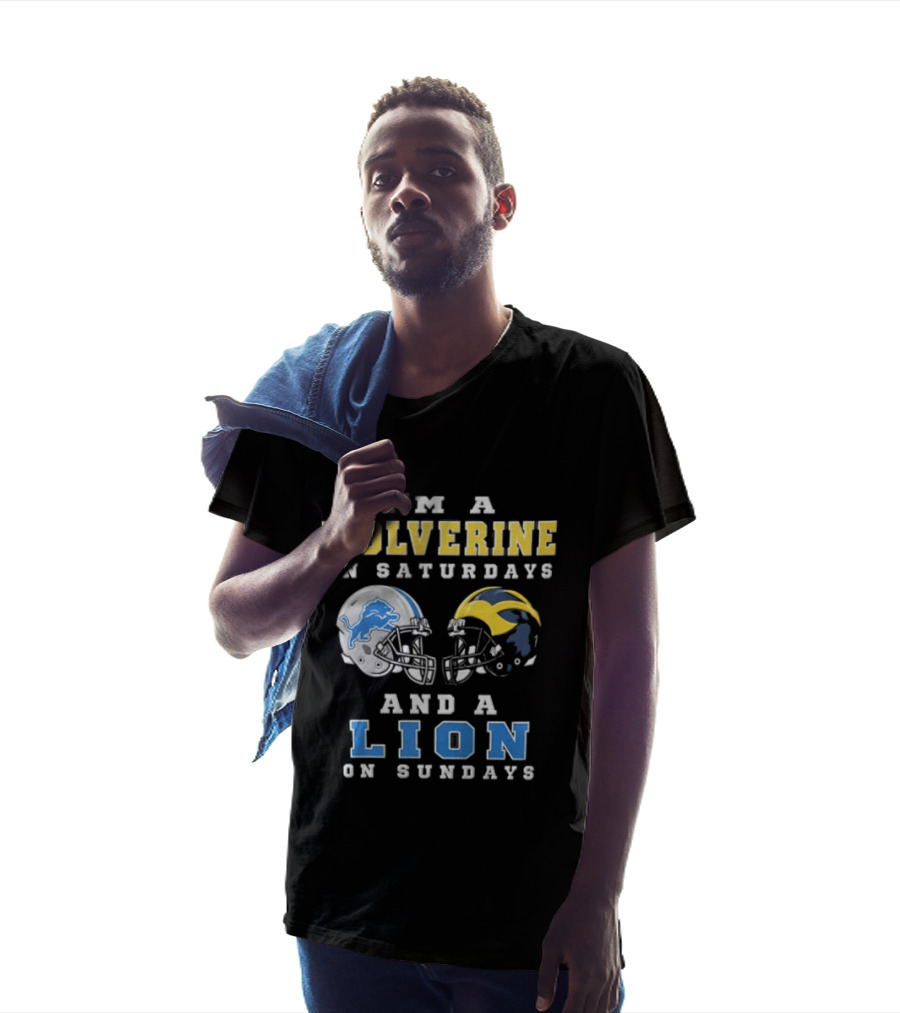 I'm A Wolverine On Saturdays And A Lion On Sundays Football Helmets T-Shirt