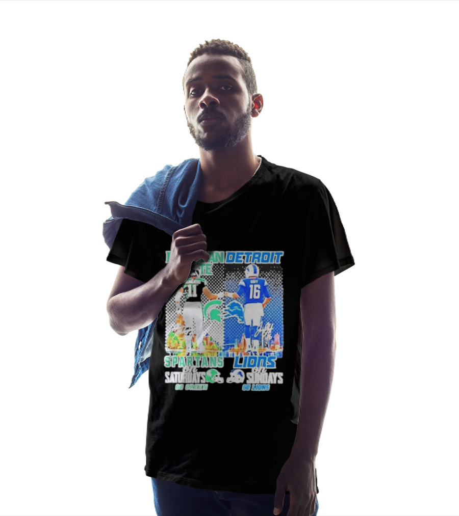Michigan State Spartans Saturdays Go Green Detroit Lions Sundays Go Lions T-Shirt