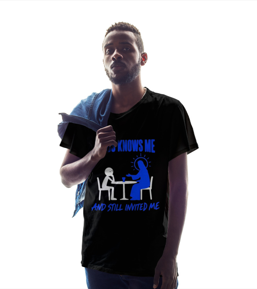 Jesus Knows Me And Still Invited Me Christian Stick Figure At Table T-Shirt