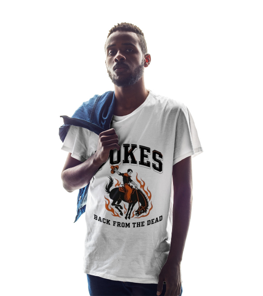 Pokes Back From The Dead Cowboy Riding Flaming Horse T-Shirt