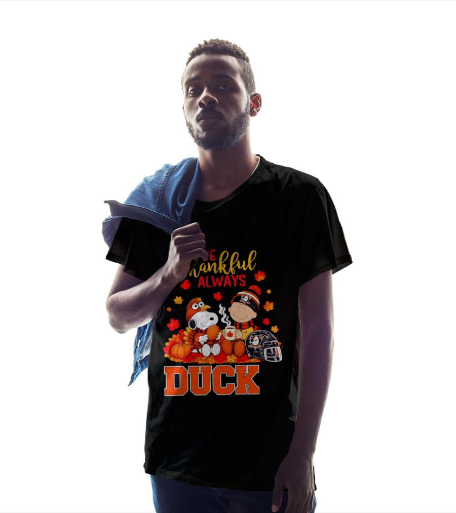 Be Thankful Always Snoopy Charlie Brown Ducks Fans Autumn Leaves T-Shirt