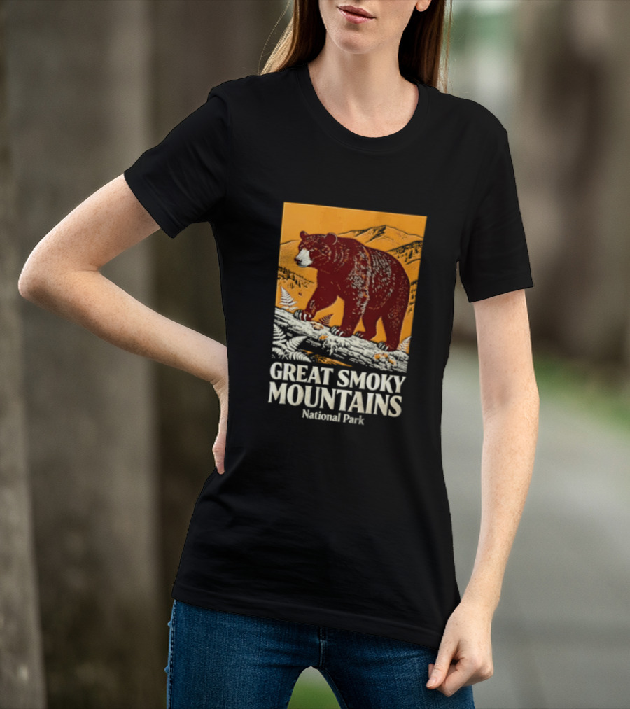 Great Smoky Mountains National Park Black Bear Walking On Log T-Shirt