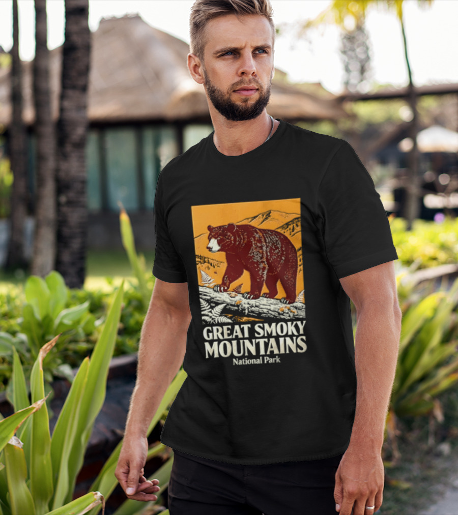 Great Smoky Mountains National Park Black Bear Walking On Log T-Shirt